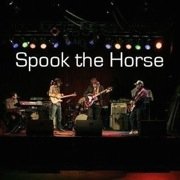 Spook the Horse band members performing live with band title across the top